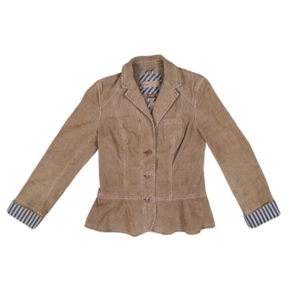 Anthropologie Corduroy Preppy Blazer Jacket Tan Striped Lining Womens Size 6 - Picture 4 of 12